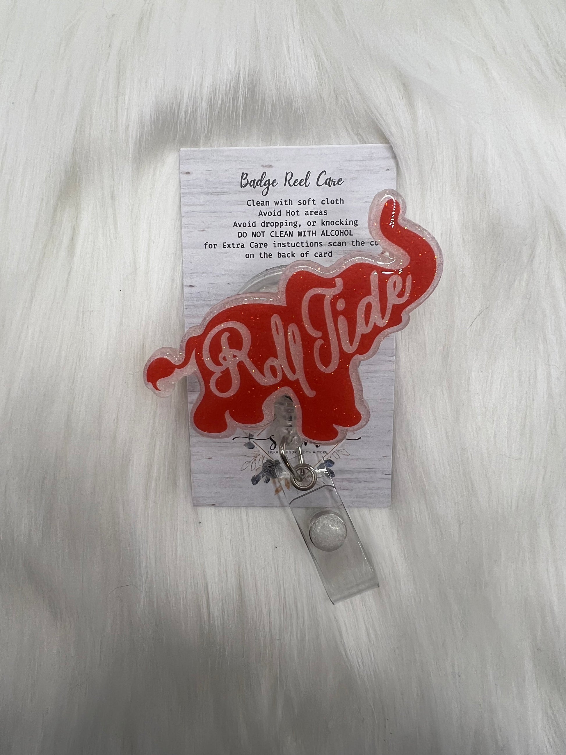 Roll tide badge reel- elephant badge- football badge reel- mri safe- lanyard- interchangeable badge- gifts for her- glitter- cute badge reel