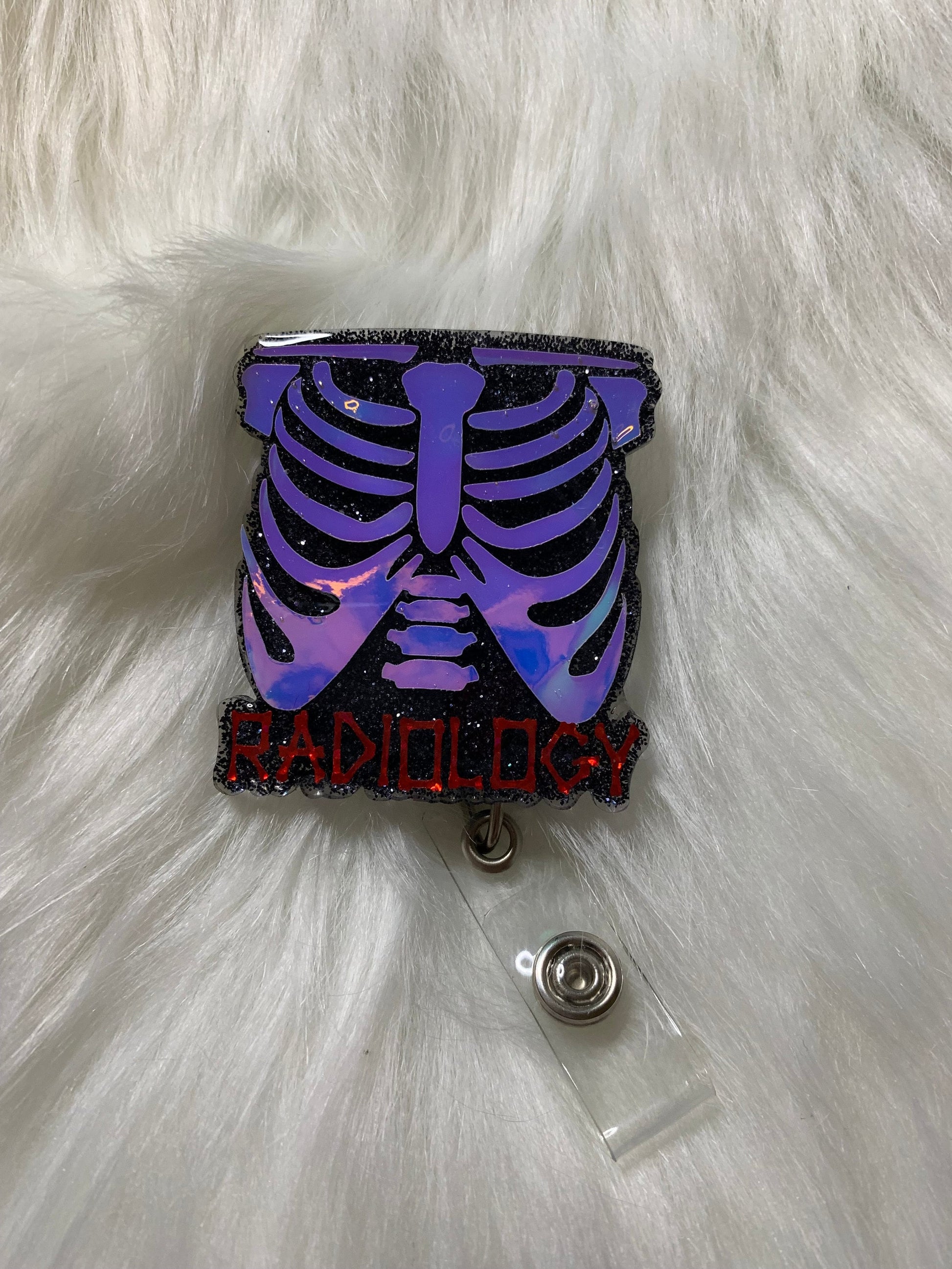 Radiology Badge reel-Rib Cage- Glitter Badge Reel- MRI Safe-Cute badge reel