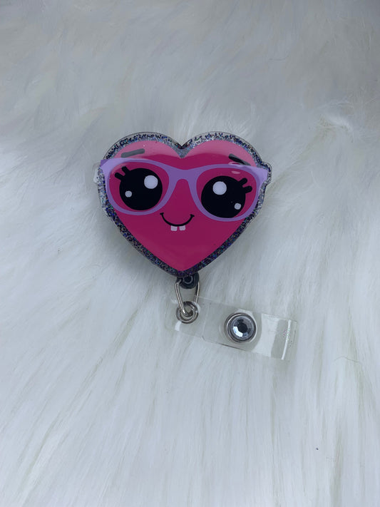 Heart with glasses Badge Reel-Valentines day-cute badge holder-nurse-cna