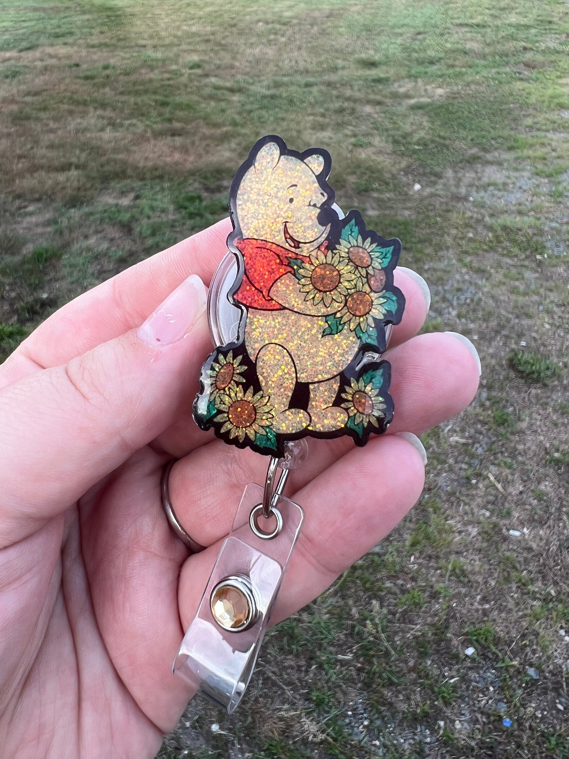 Winnie the Pooh Sunflower Badge Reel – Sierra's Door Decor & More