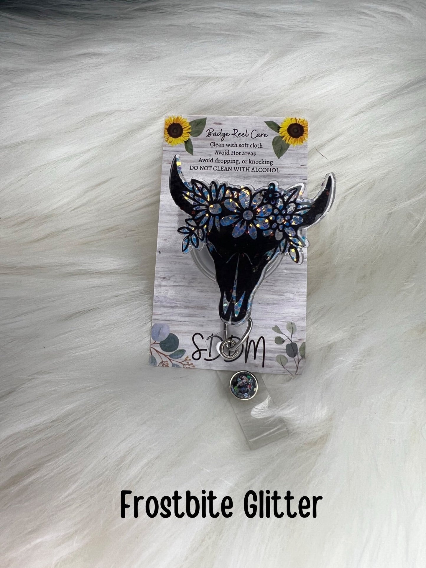 Cow skull with flowers badge reel-Badge Reel-Bull-Western-personalized gifts