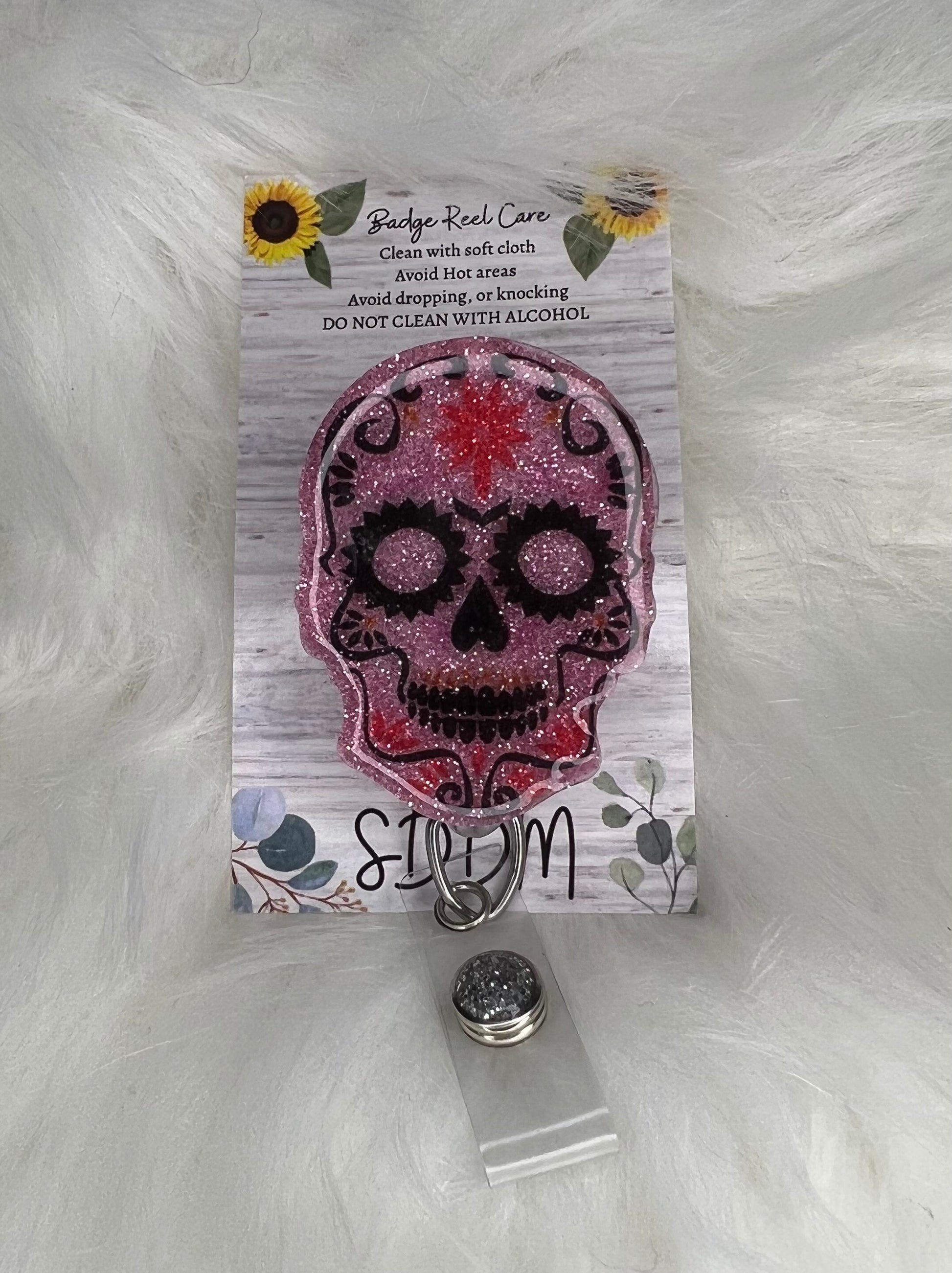 Sugar skull custom badge reel-rn badge reel-badge holder-Work id tag-personalized gifts