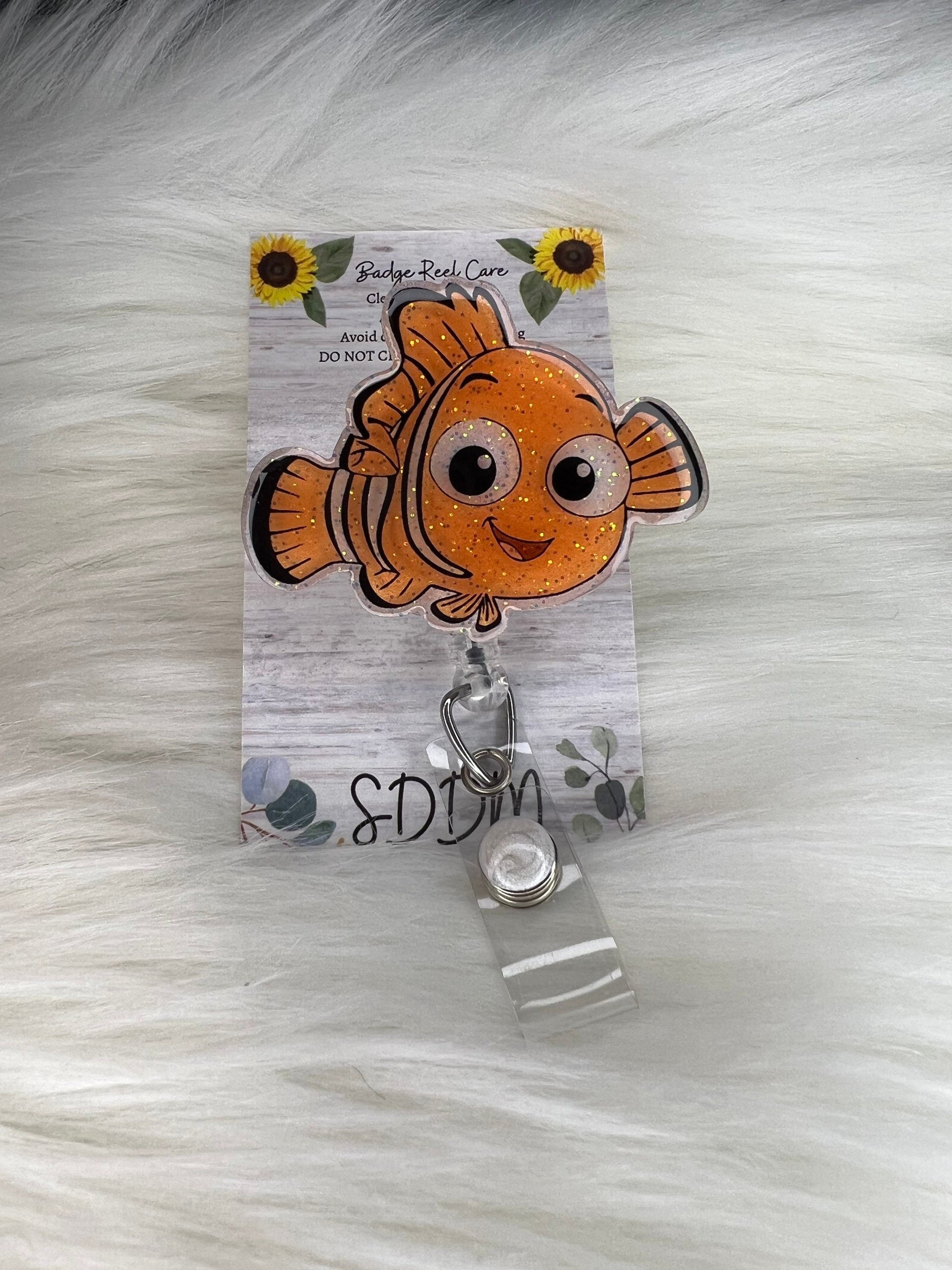 Orange Clown Fish badge reel- cute badge- nurse badge reel