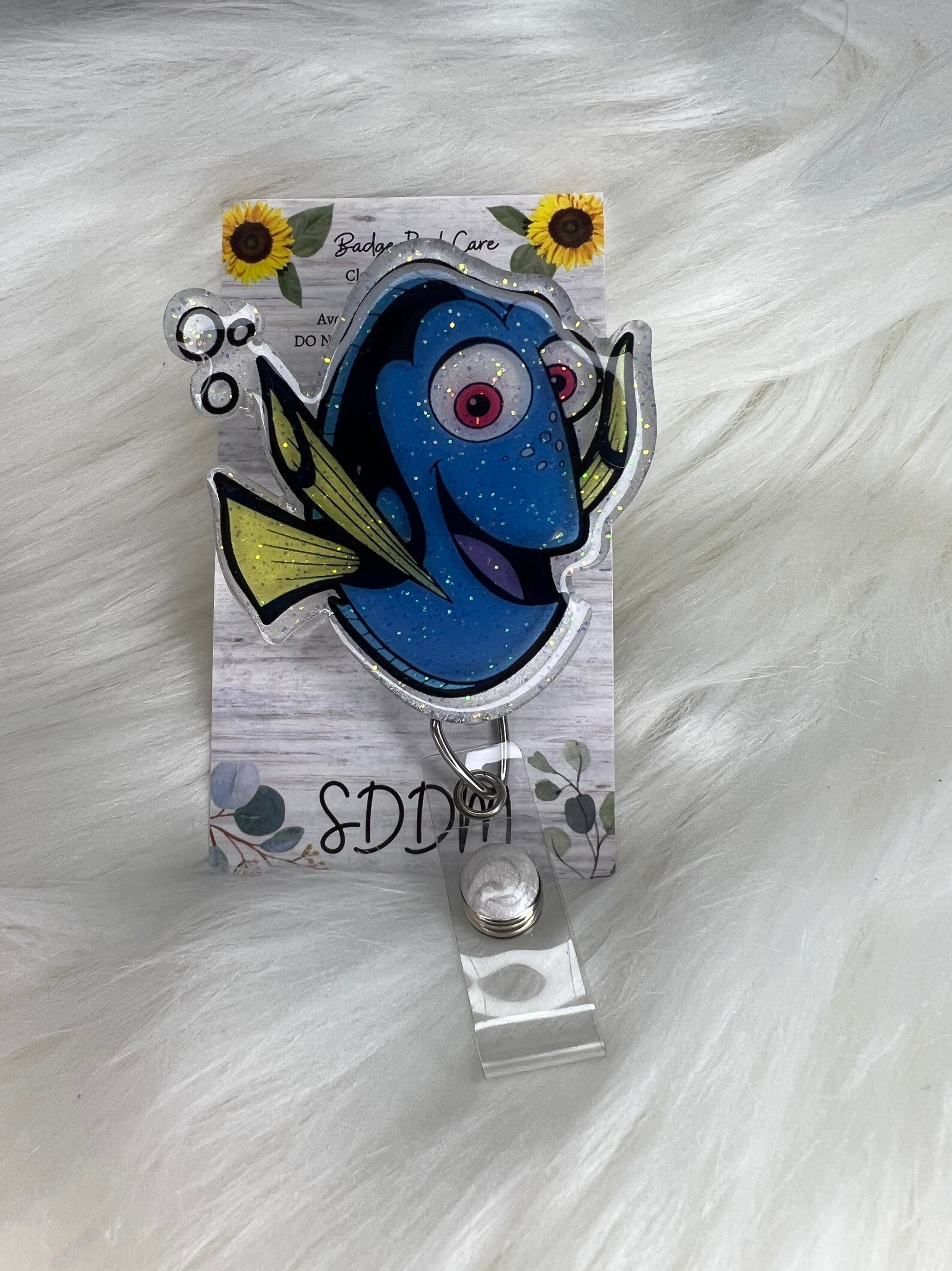 Blue fish inspired badge reel- movie character inspired badge holder- badge reel- nurse gifts- mri safe- lanyard