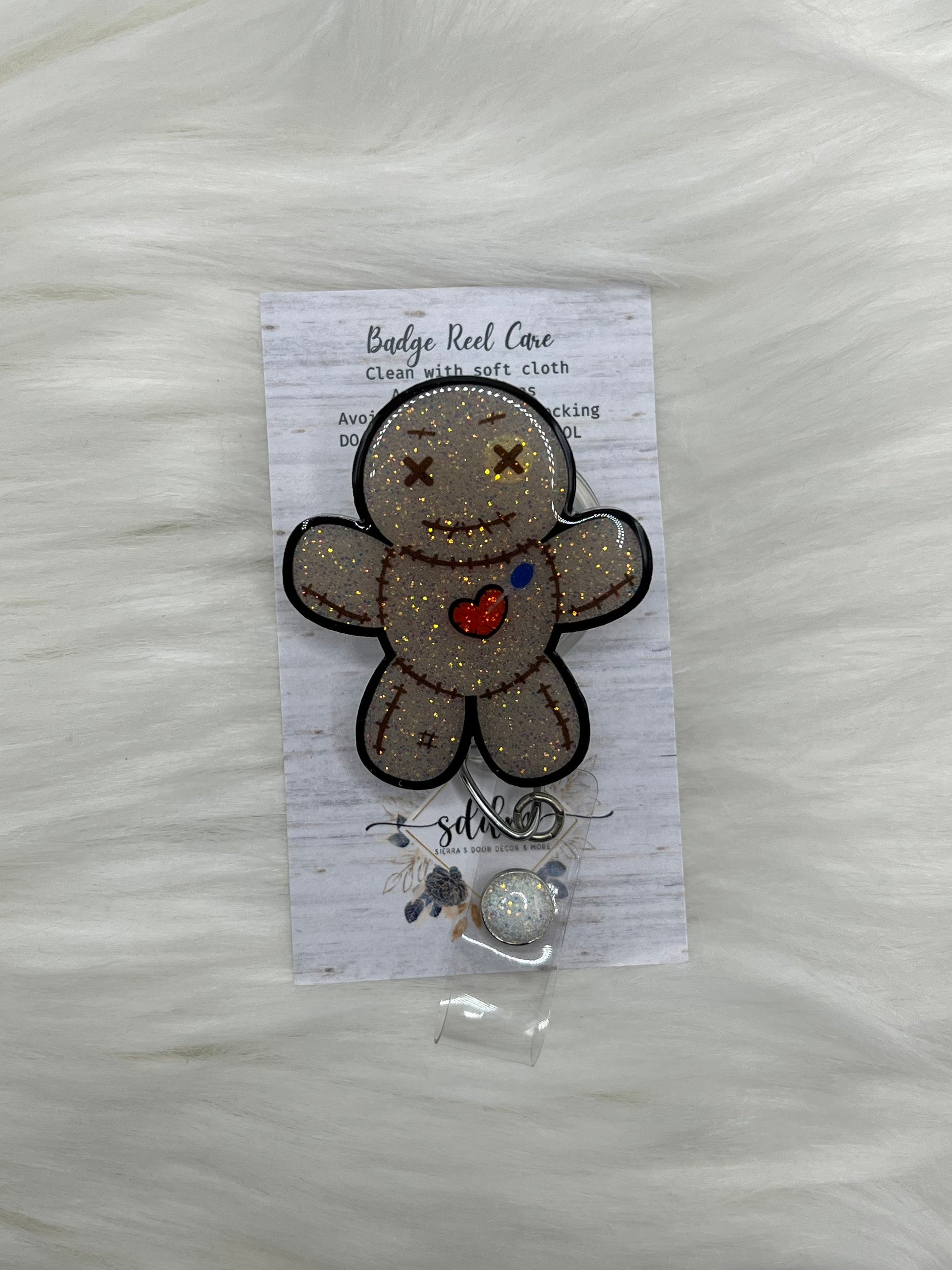 Voodoo doll badge reel- cute badge reel- gifts for her- healthcare gifts- badge holder- mri safe