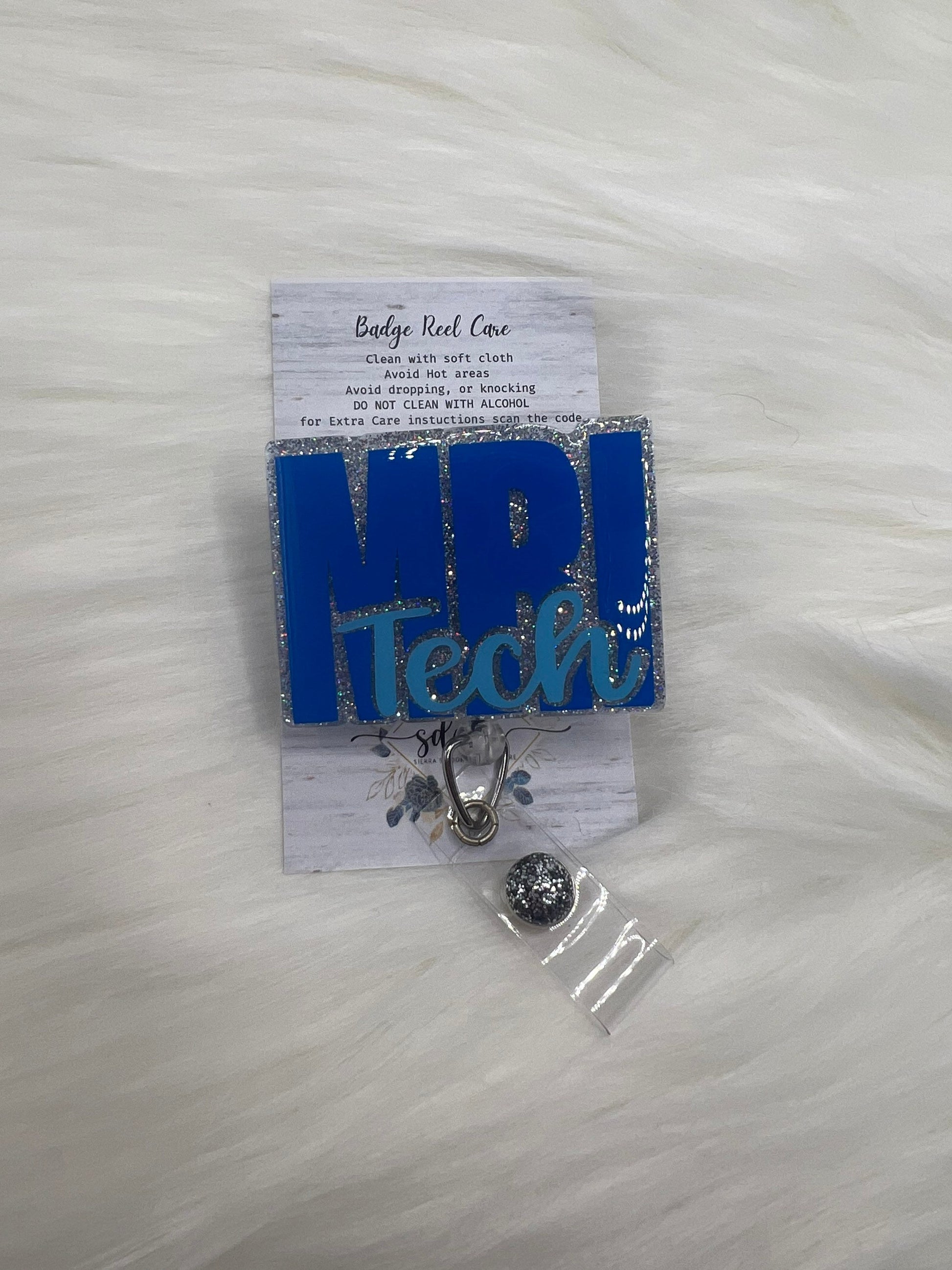 Heart Xray Tech Badge Reel Holographic Sparkle Alligator Clip