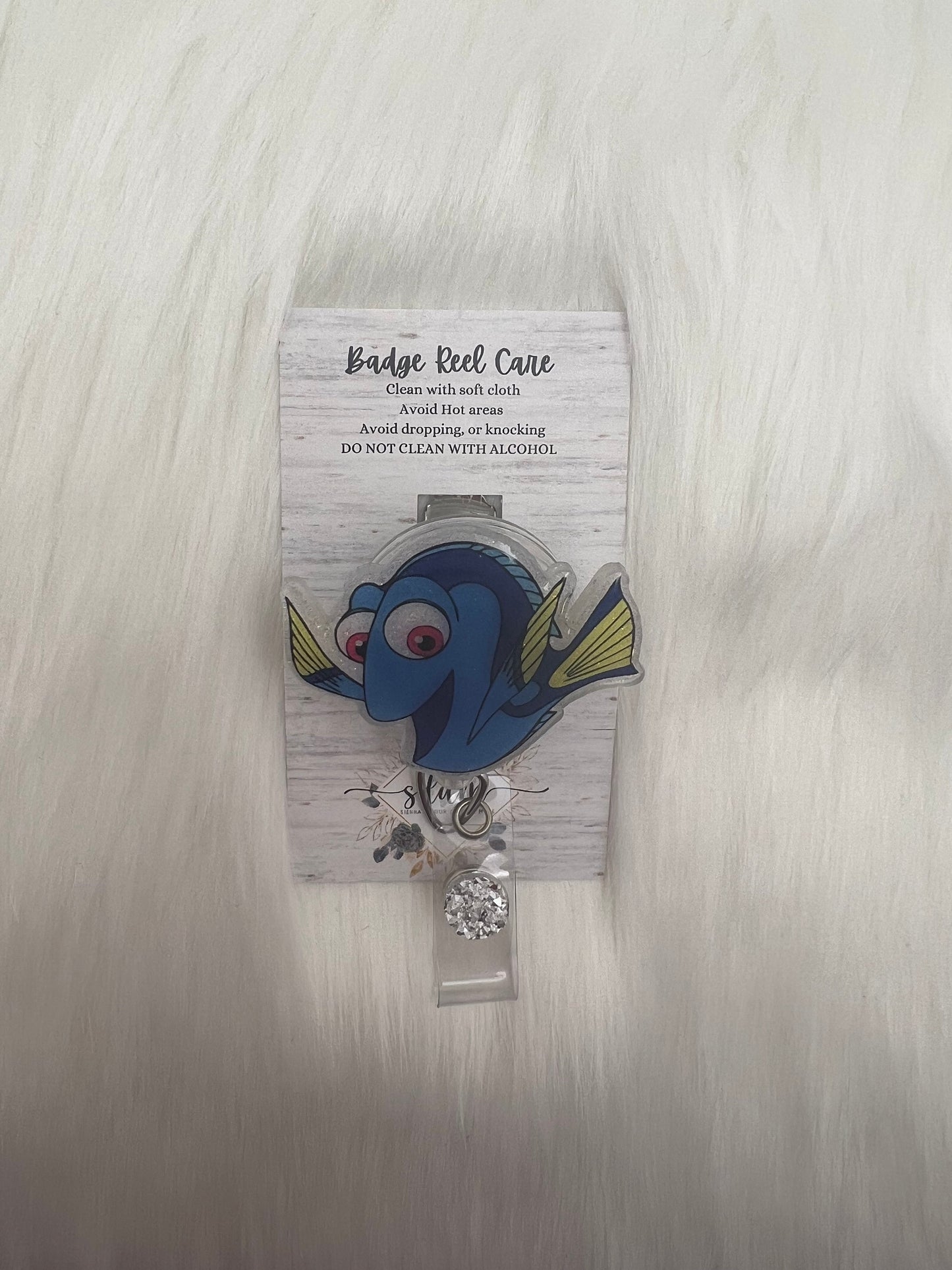 Blue fish badge reel- cute fish badge- badge holder- mri safe- lanyard- gifts for her- glitter badge- nurse gifts- cna gifts