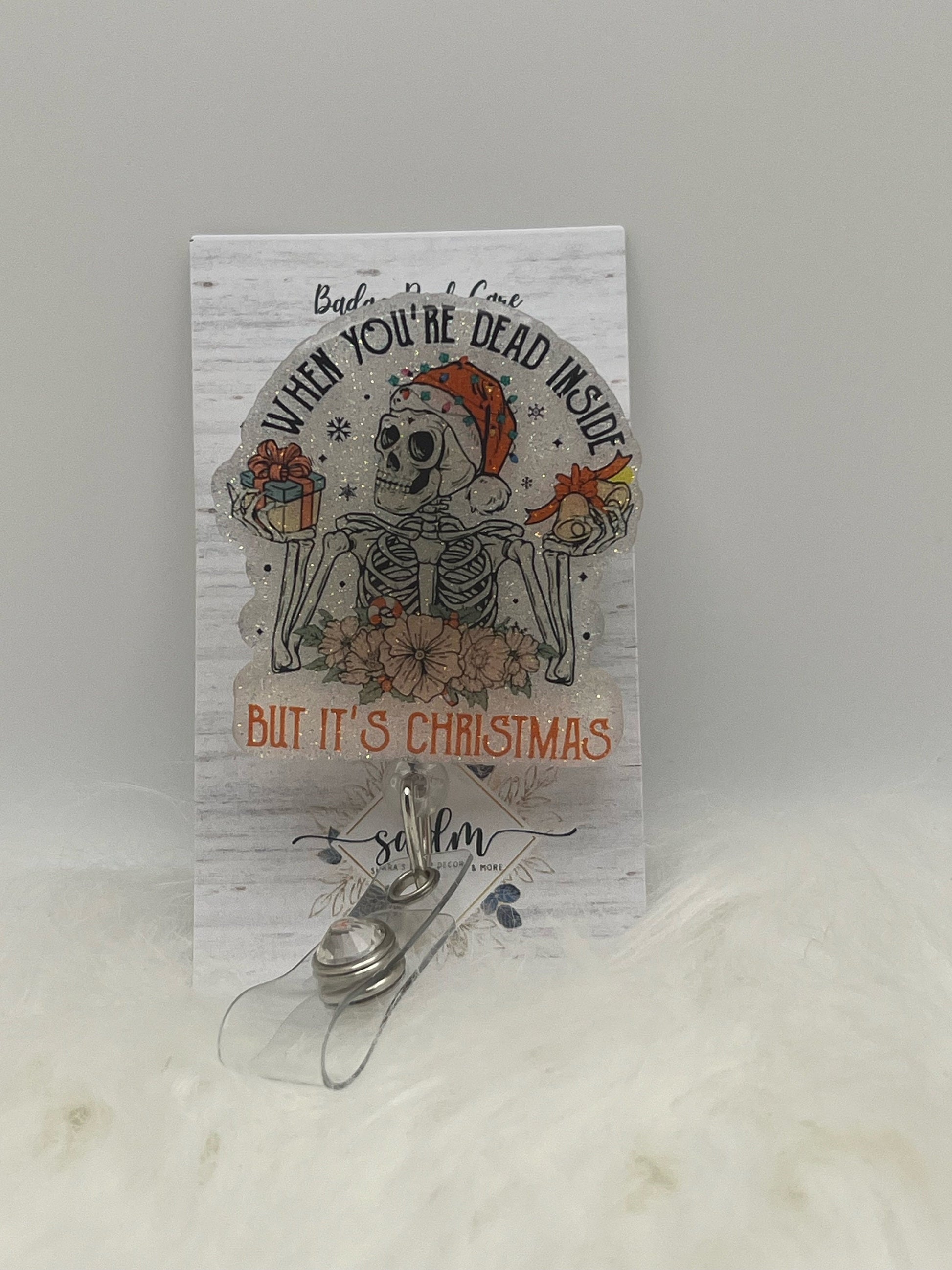 Dead inside but it’s Christmas- funny Christmas badge- glitter badge- mri safe- lanyard- gifts for her- Christmas gifts-nurse gift- cna gift