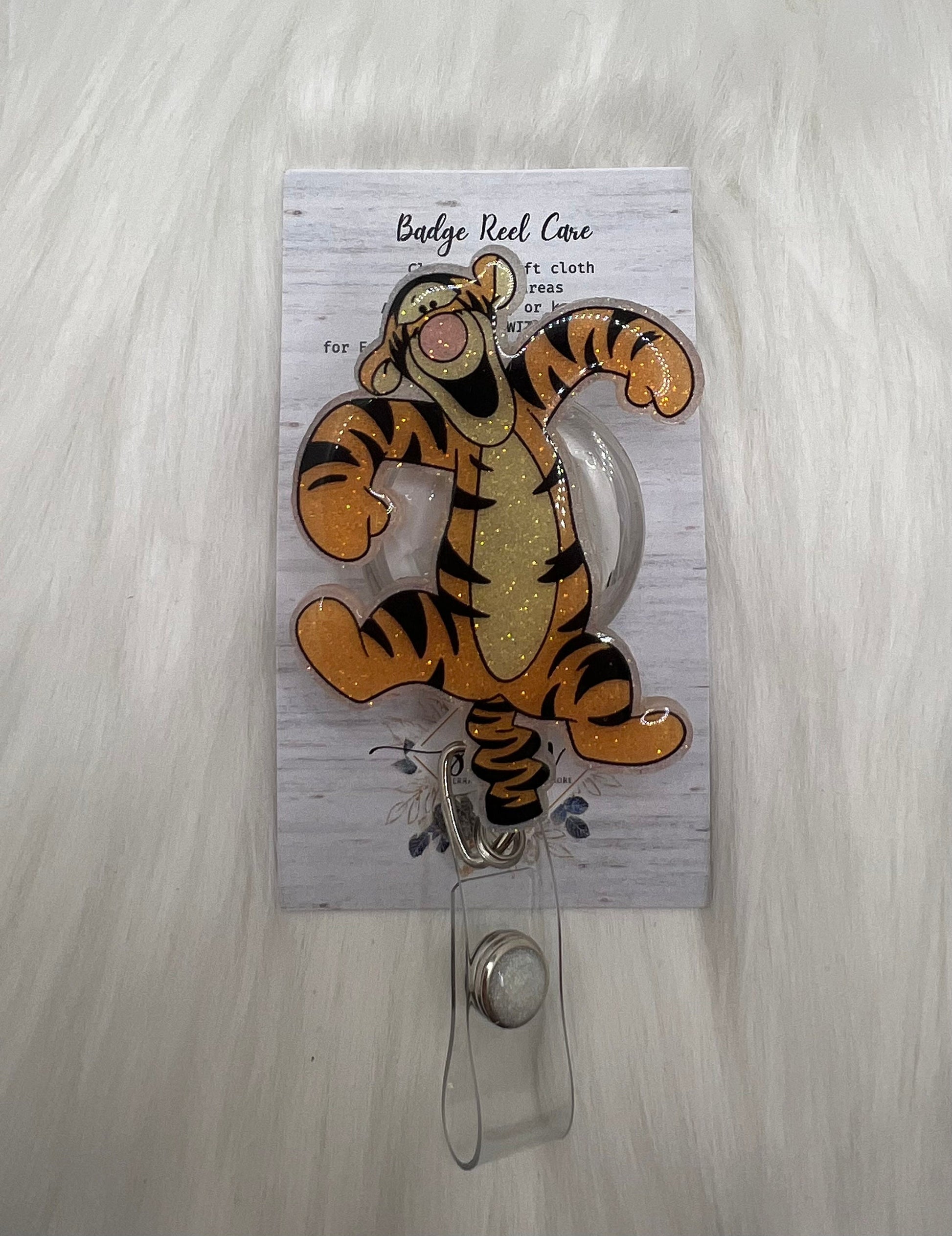 Cute animal badge reel- badge holder- mri safe- lanyard- glitter badge- tiger badge- gifts for her- cna gifts- nurse gifts- teacher gifts
