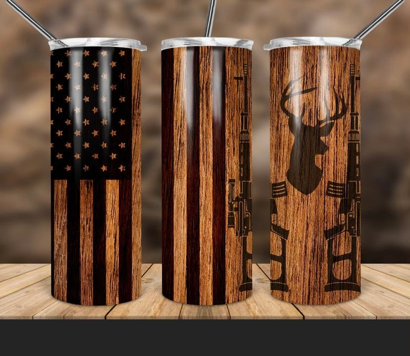 American flag wood grain tumbler