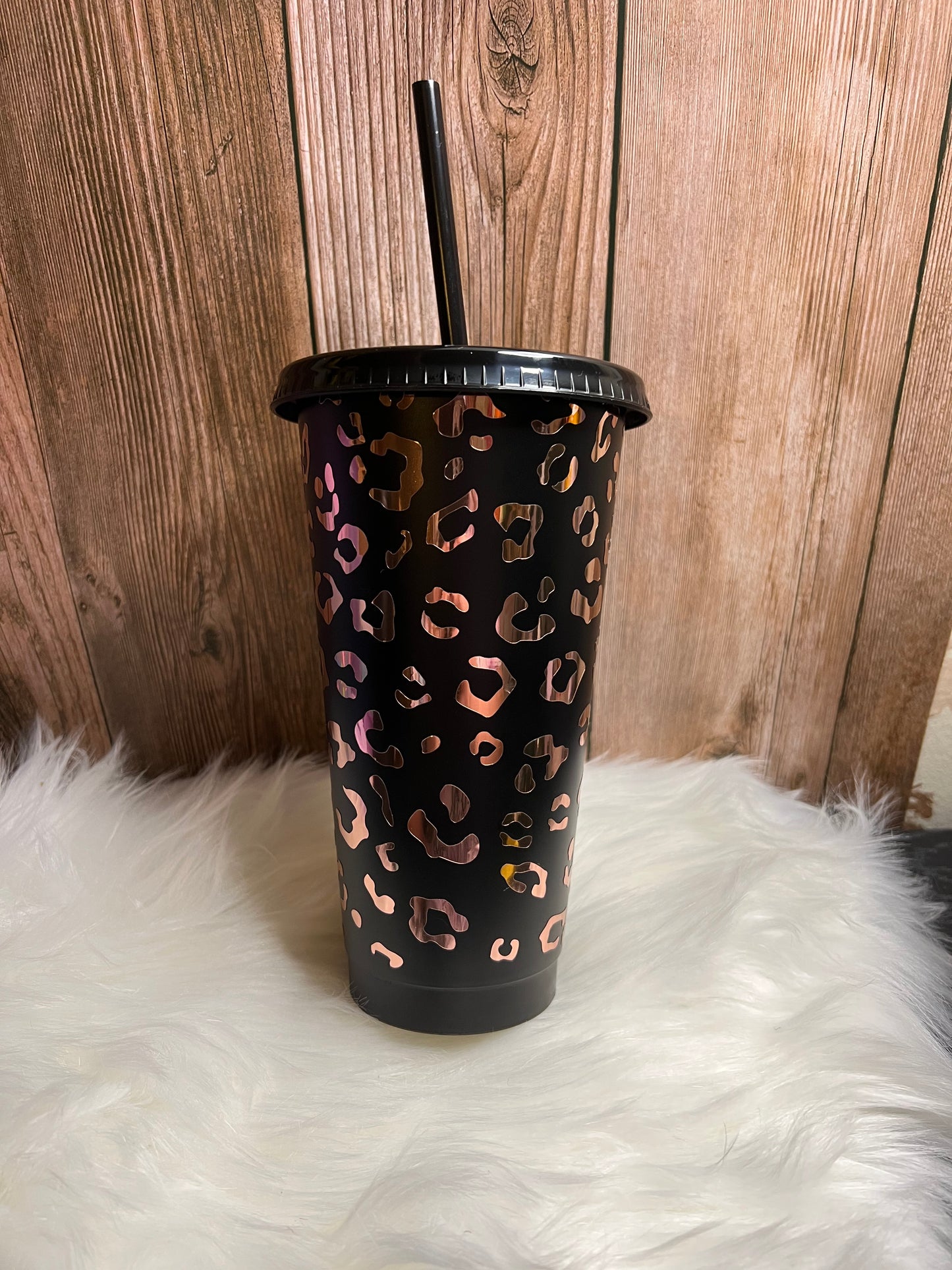 Rose Gold Cheetah Print 24 ounce cold cup